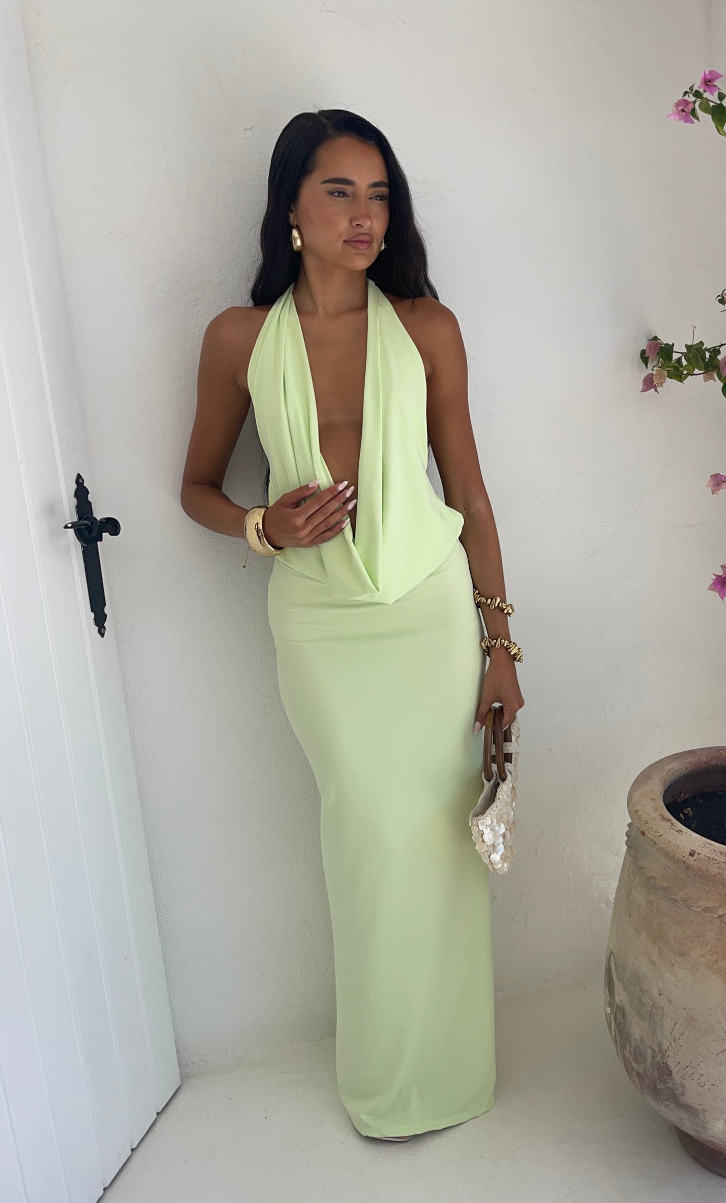 Vestido Riviera Plunge Maxi en Verde Menta