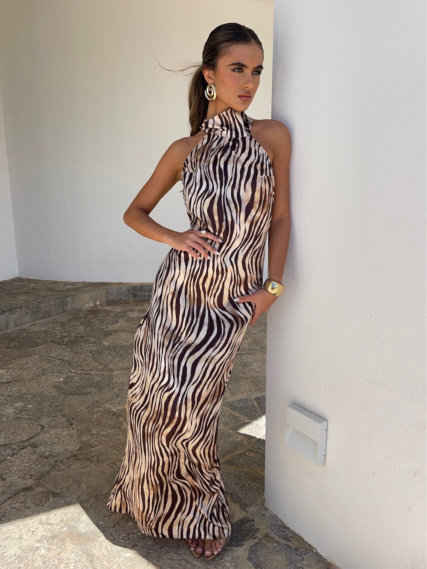 Vestido Cavalli Halter Maxi en Tono Desert