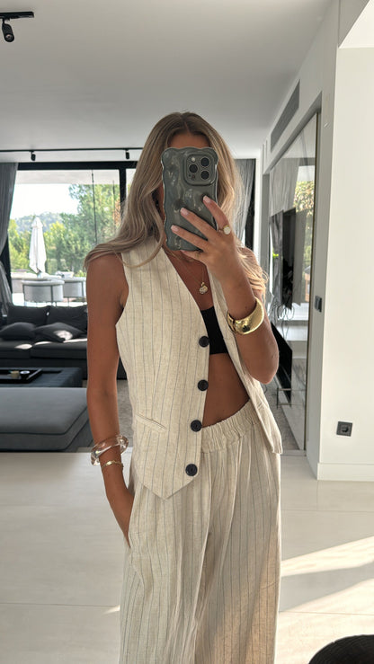 Conjunto Sastre Pinstripe en Tono Oatmeal