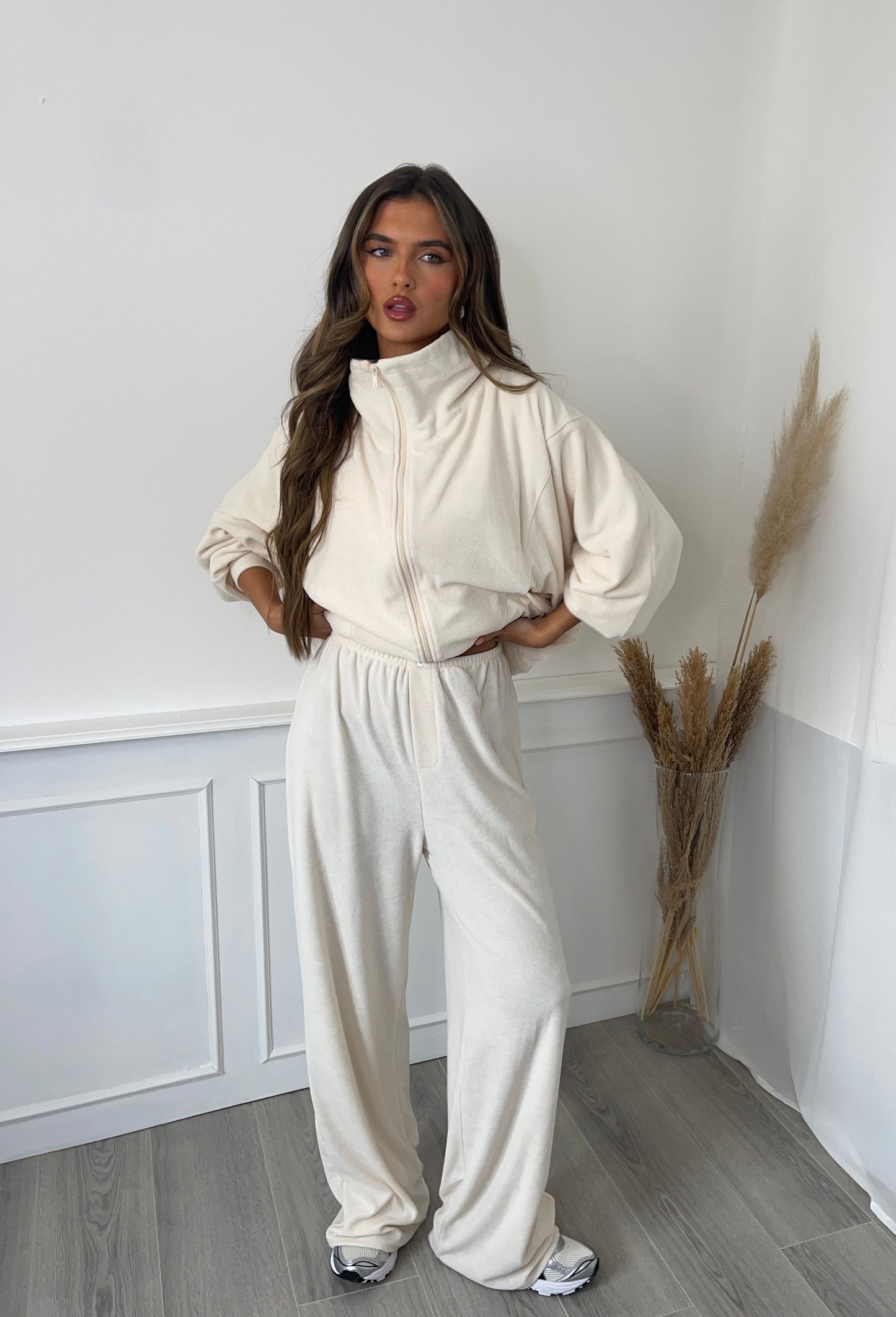 Chaqueta Towelling Funnel Neck en Crema