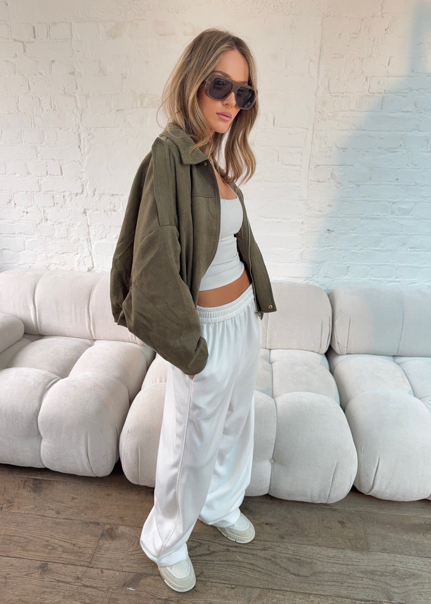 Chaqueta Oversize Suede Touch en Khaki