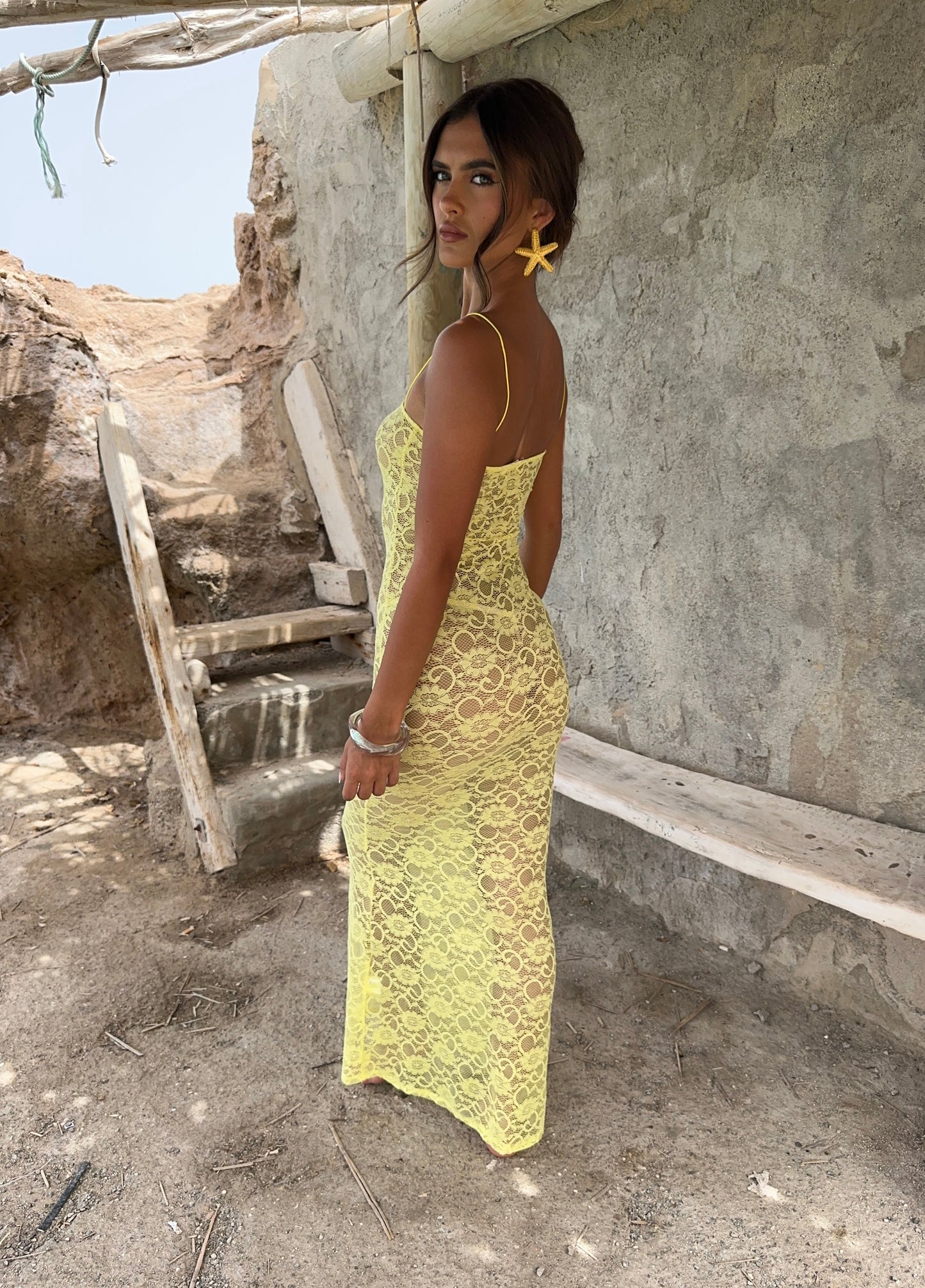 Vestido Sorrento Lace en Amarillo Limón