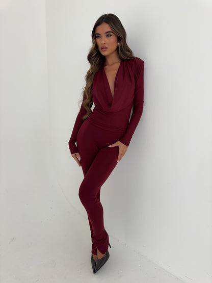 Leggings Jolie Split Hem en Borgoña