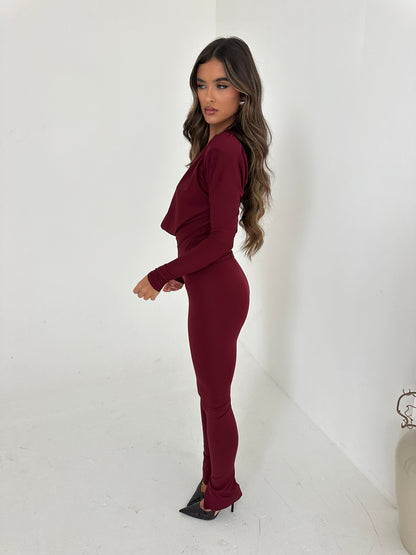 Leggings Jolie Split Hem en Borgoña