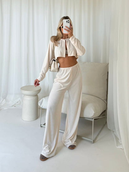 Pantalón Loungewear Towelling en Crema