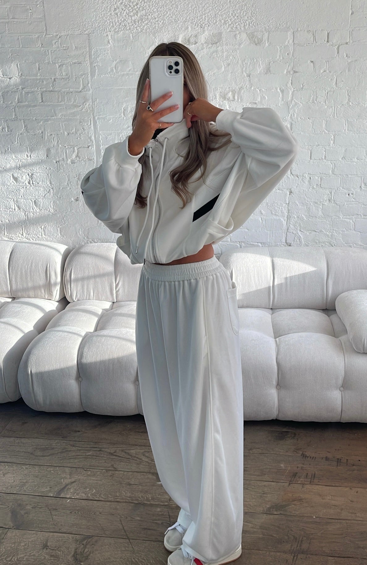 Chaqueta Funnel Neck Contrast en Blanco