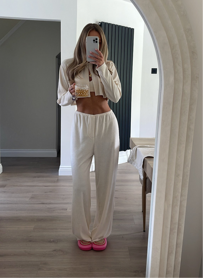 Cárdigan Towelling Cropped en Crema