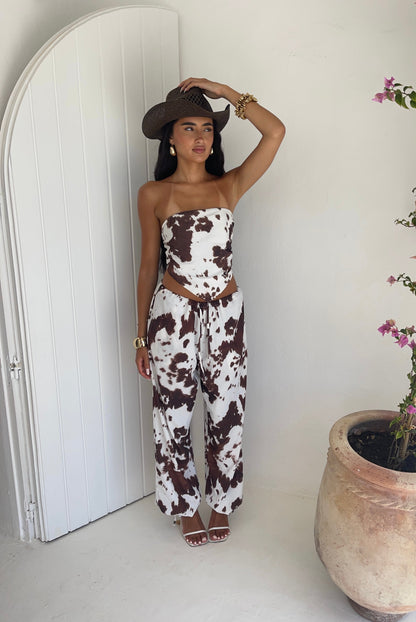 Pantalón Texas Cow Print Tie Cuff