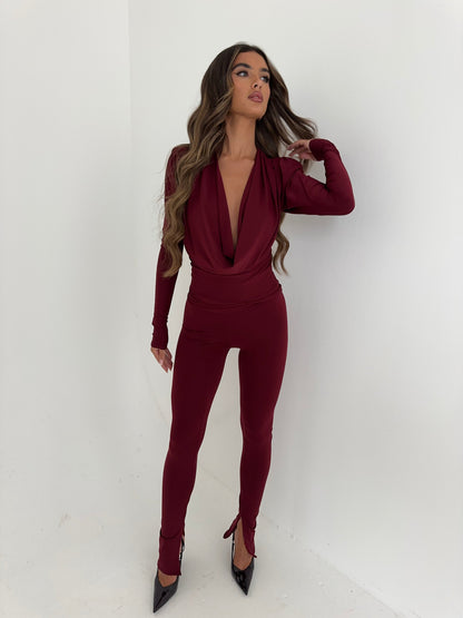 Leggings Jolie Split Hem en Borgoña