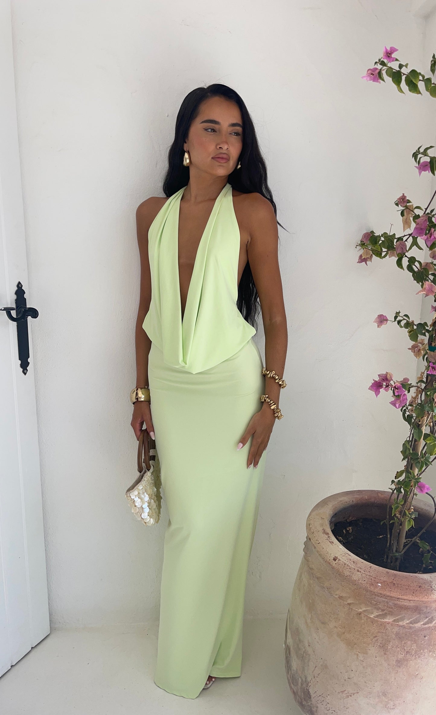 Vestido Riviera Plunge Maxi en Verde Menta