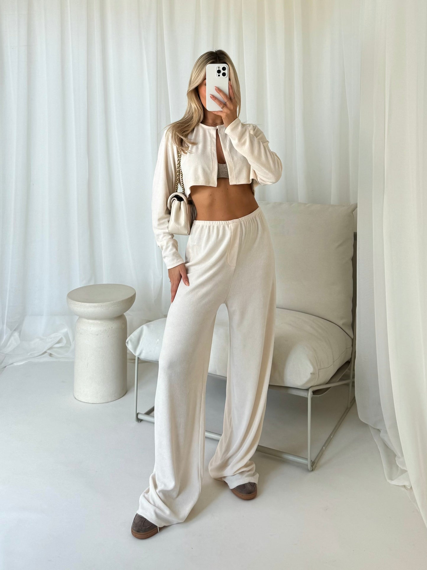 Cárdigan Towelling Cropped en Crema