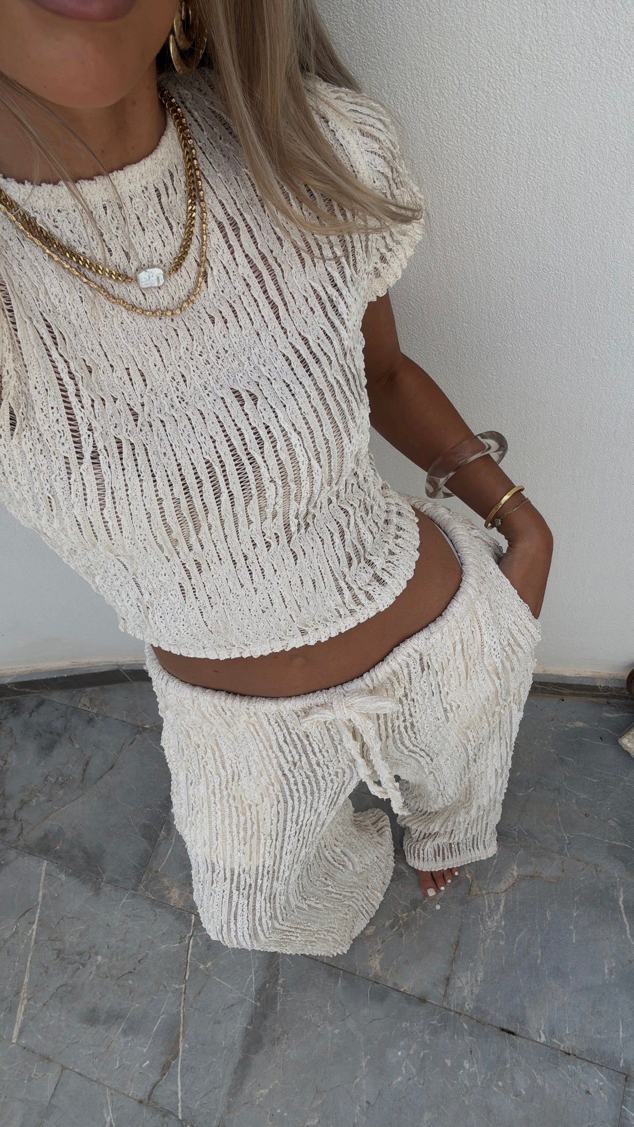 Top Isla Cropped de Manga Corta en Marfil