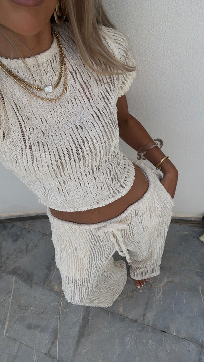 Top Isla Cropped de Manga Corta en Marfil