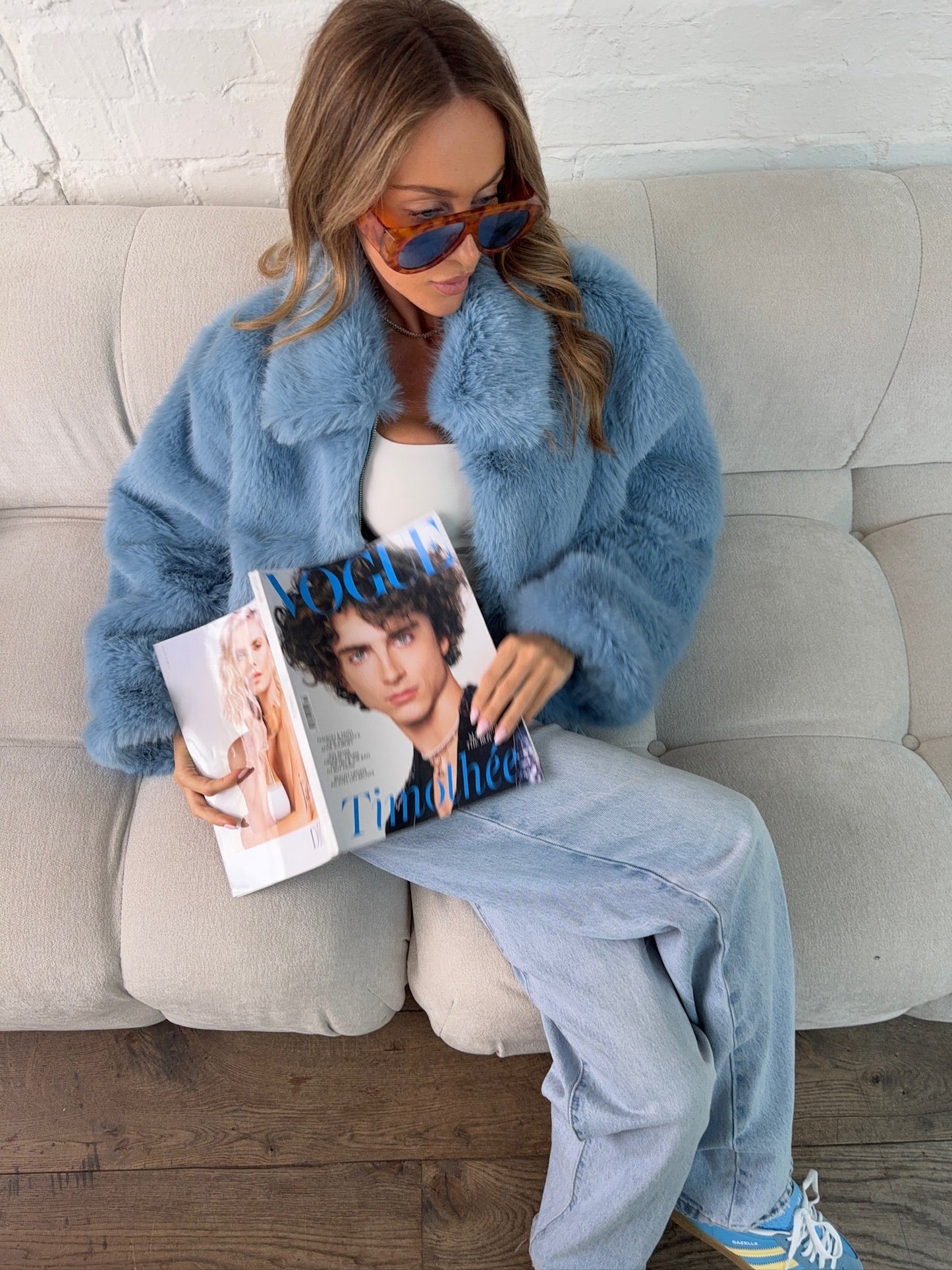 Chaqueta Faux Fur Luxe en Azul Hielo