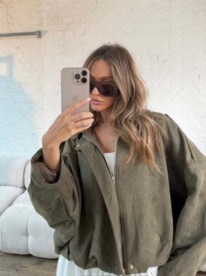 Chaqueta Oversize Suede Touch en Khaki