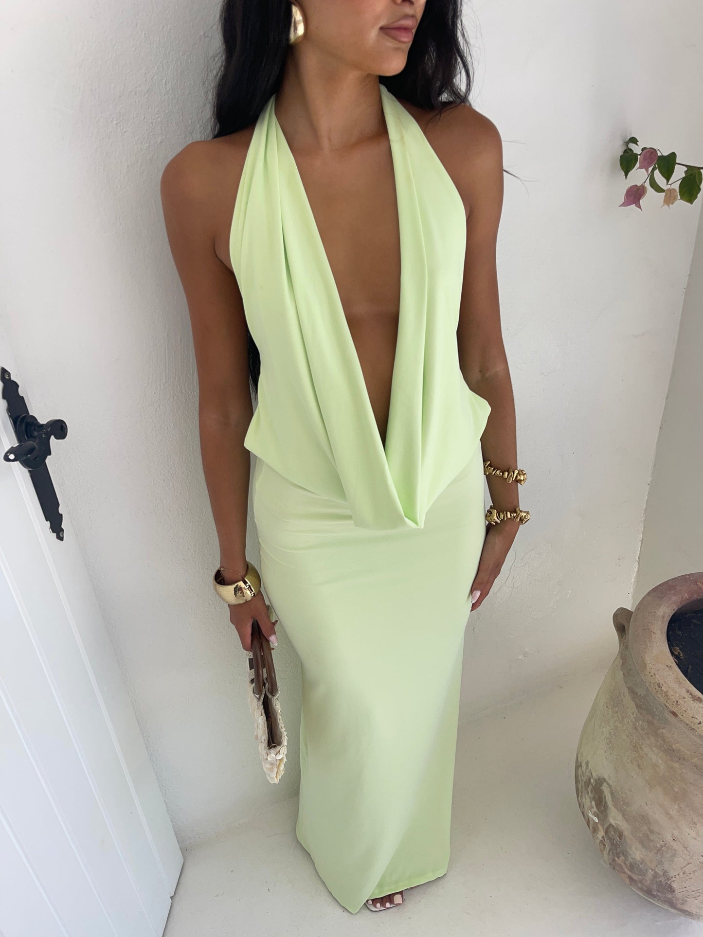 Vestido Riviera Plunge Maxi en Verde Menta