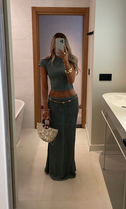 Falda Palma Maxi en Verde Salvia