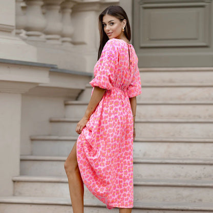 Vestido de mujer con cuello en V y estampado