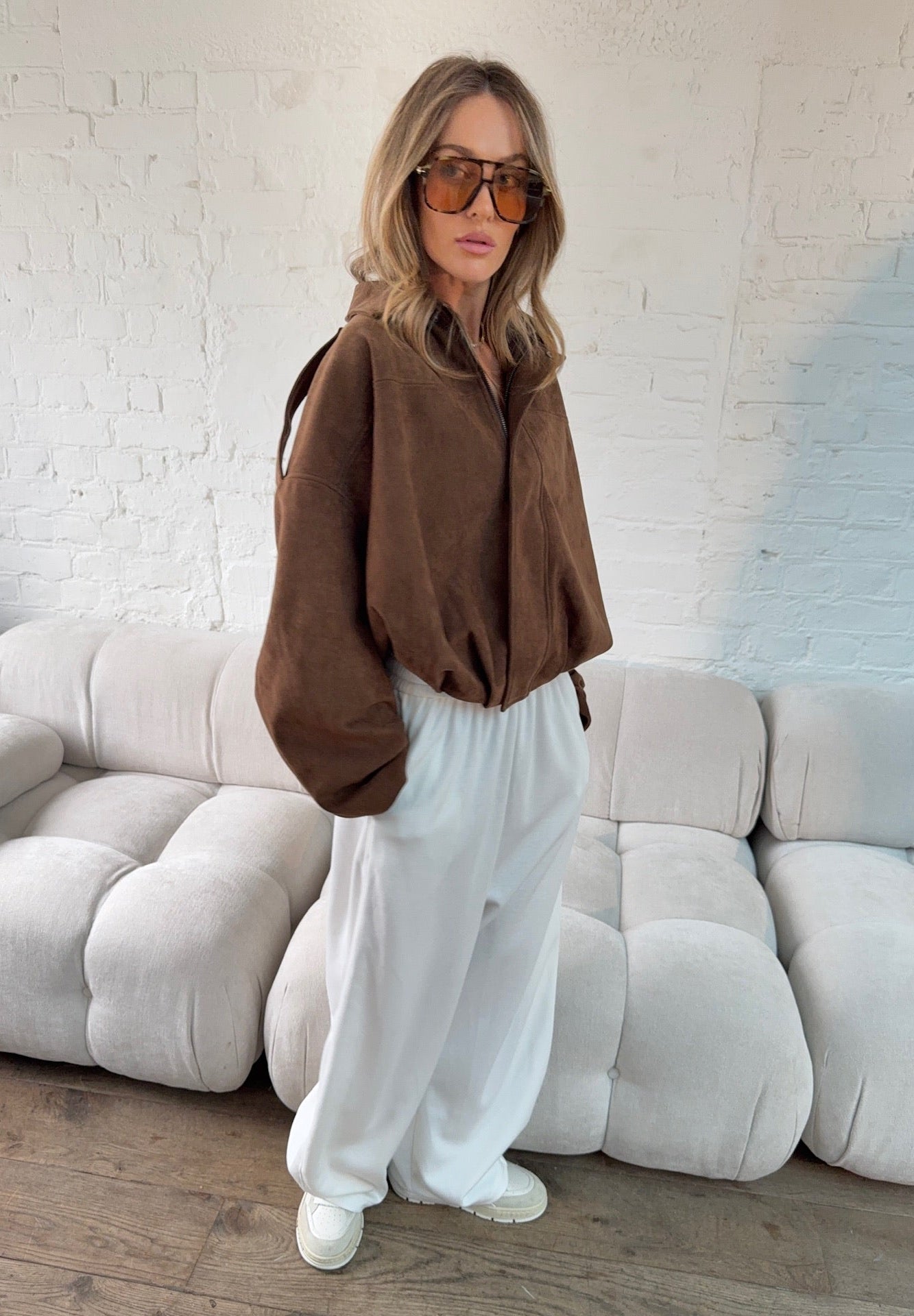 Chaqueta Oversize Suede Touch en Chocolate