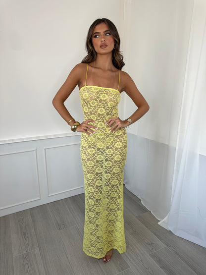 Vestido Sorrento Lace en Amarillo Limón