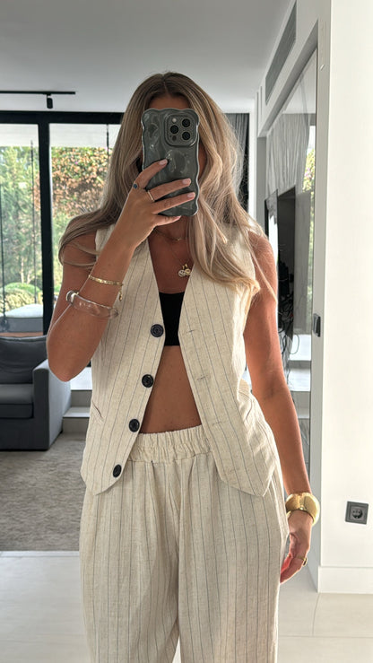 Conjunto Sastre Pinstripe en Tono Oatmeal