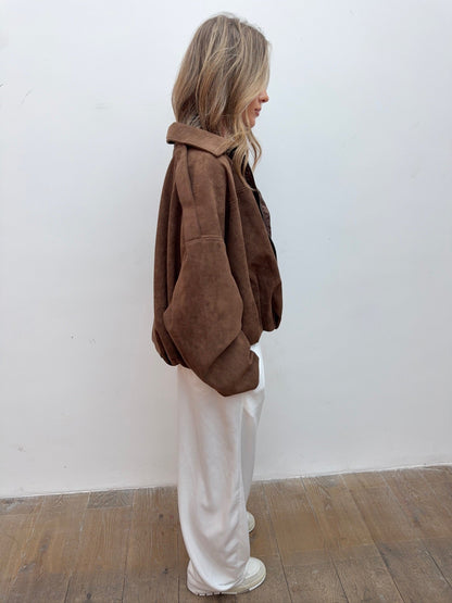Chaqueta Oversize Suede Touch en Chocolate