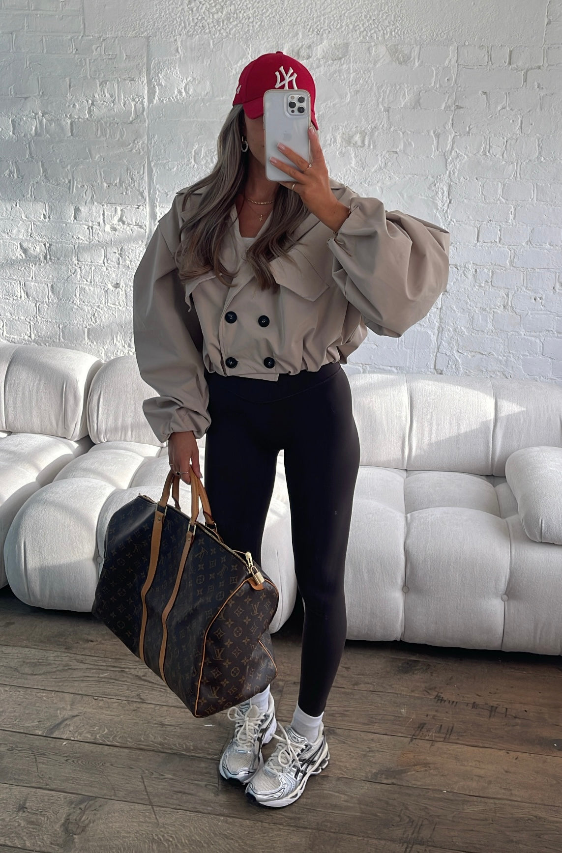 Trench Cropped de Manga Globo en Color Crema