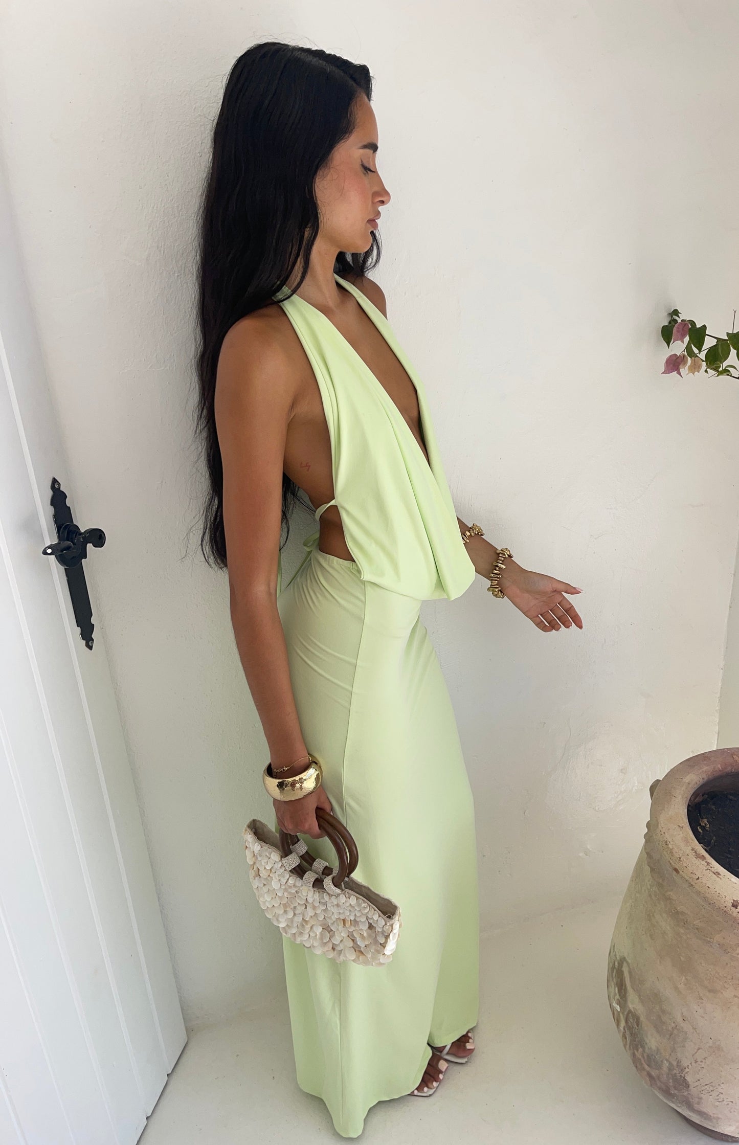 Vestido Riviera Plunge Maxi en Verde Menta