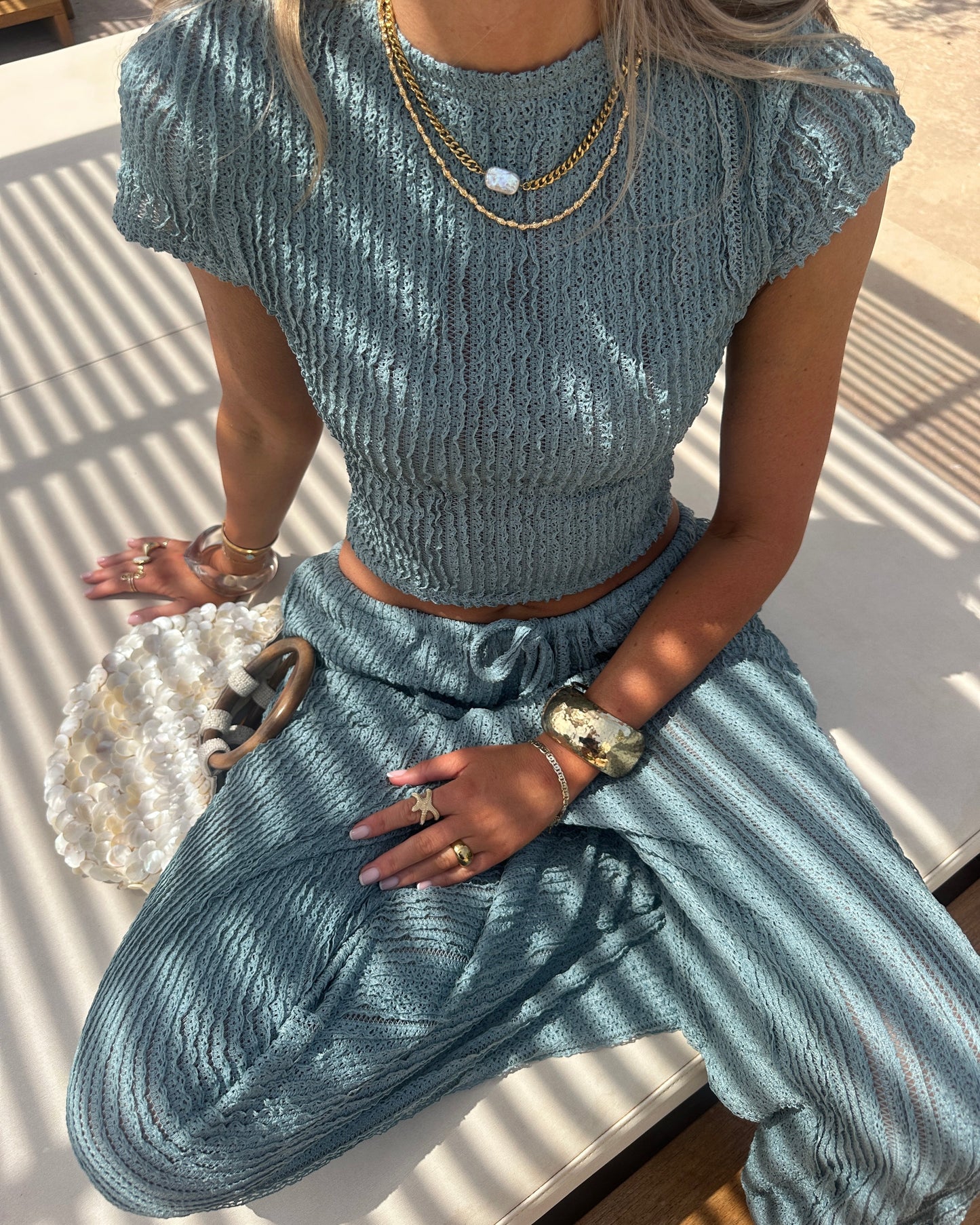 Top Isla Cropped de Manga Corta en Verde Salvia