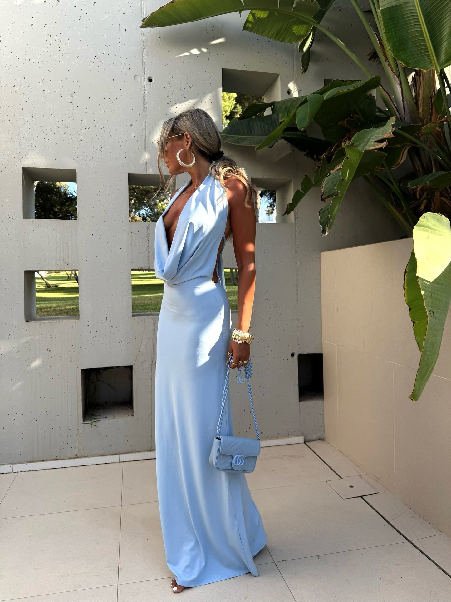 Vestido Riviera Plunge Maxi en Azul Océano