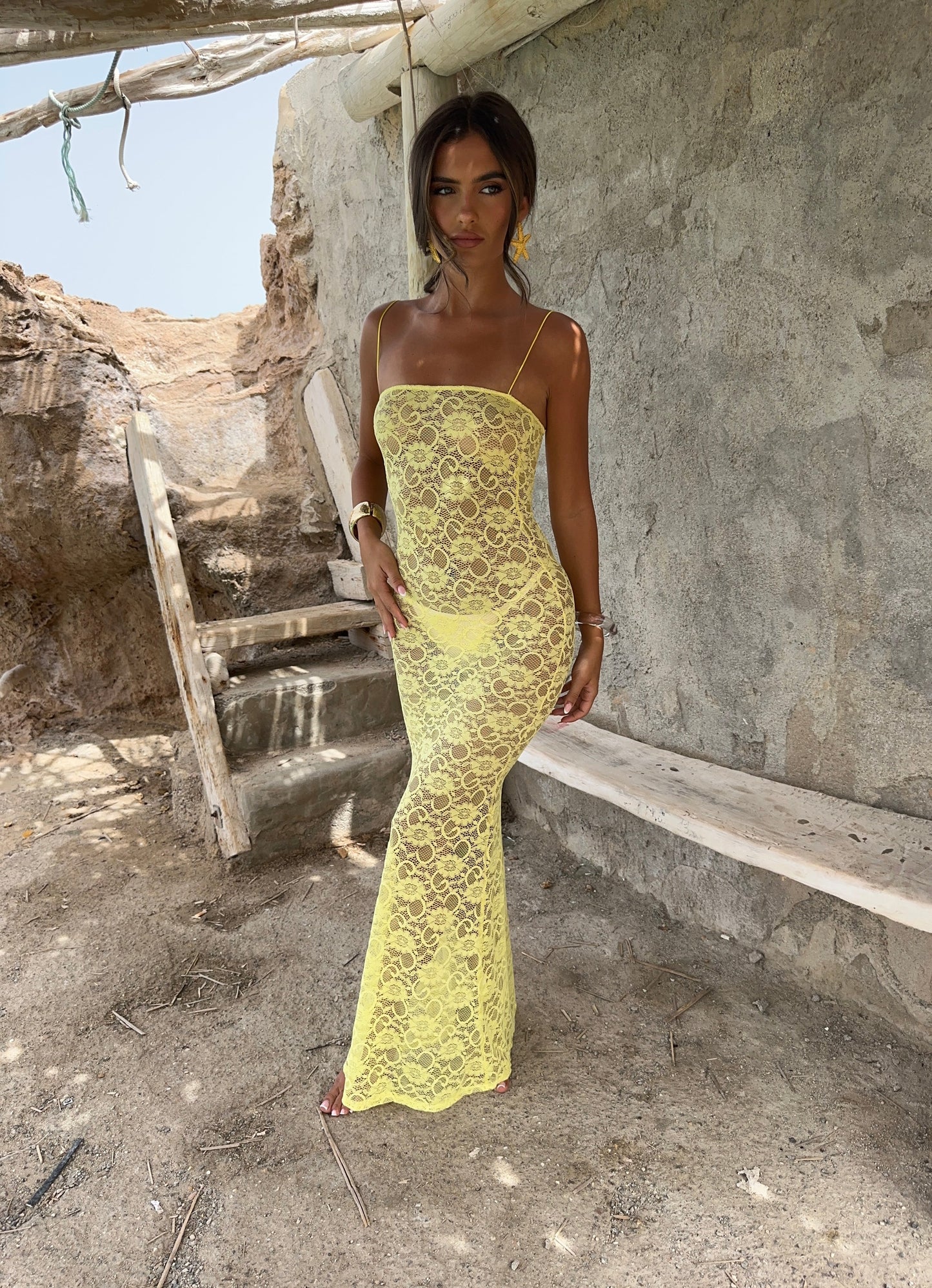 Vestido Sorrento Lace en Amarillo Limón