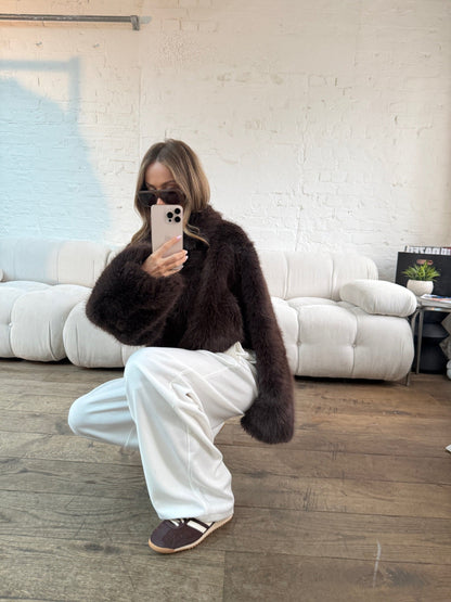 Chaqueta Faux Fur Luxe en Marrón Chocolate