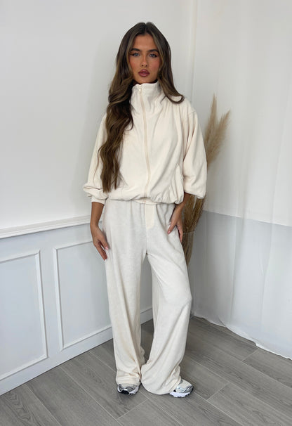 Chaqueta Towelling Funnel Neck en Crema