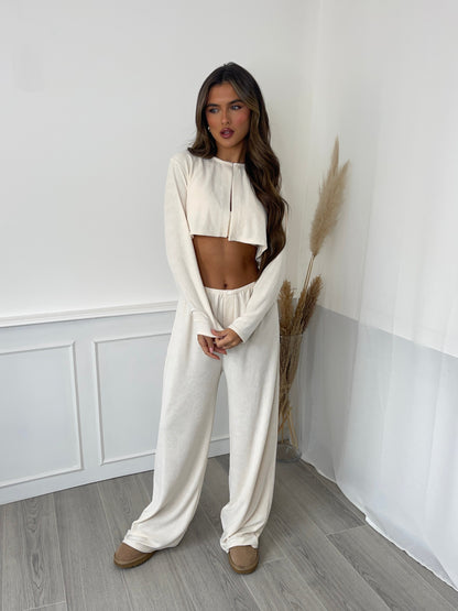 Cárdigan Towelling Cropped en Crema