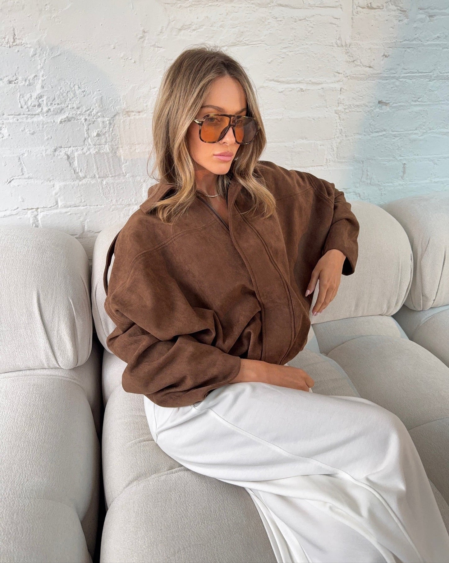 Chaqueta Oversize Suede Touch en Chocolate