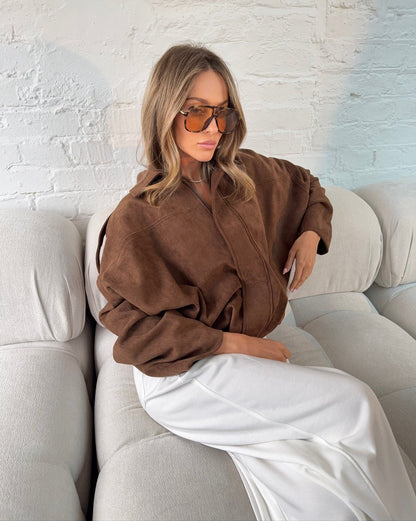 Chaqueta Oversize Suede Touch en Chocolate