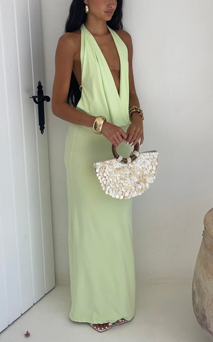 Vestido Riviera Plunge Maxi en Verde Menta