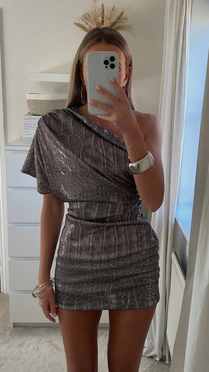 Vestido Vivi Sequin Snake Mink