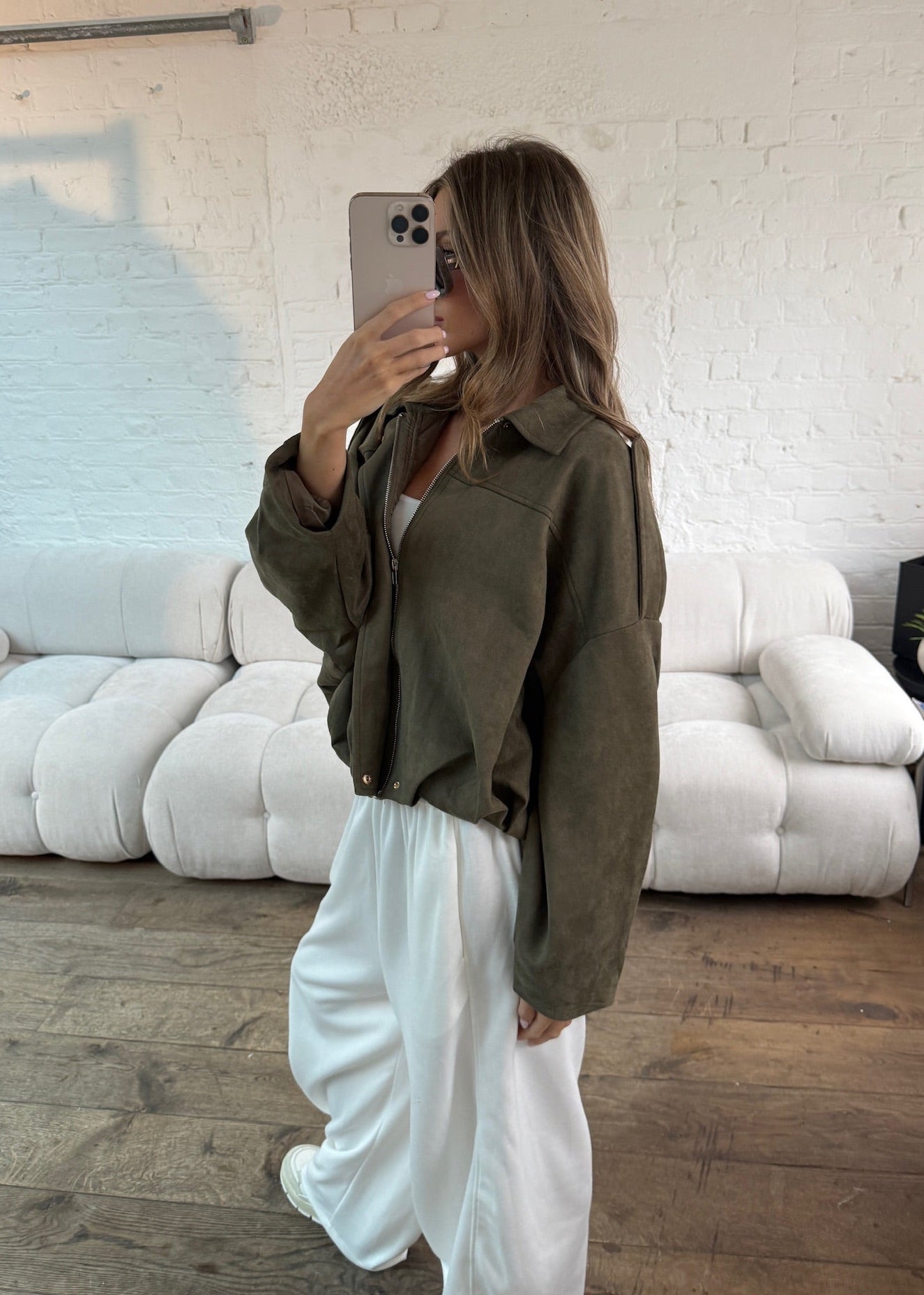 Chaqueta Oversize Suede Touch en Khaki
