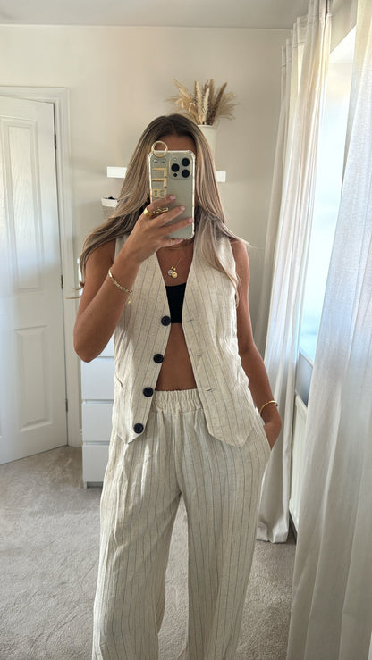 Conjunto Sastre Pinstripe en Tono Oatmeal