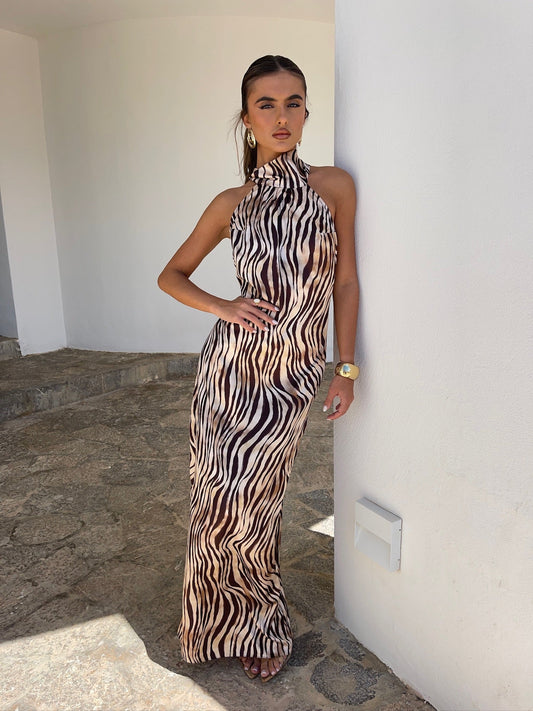 Vestido Cavalli Halter Maxi en Tono Desert