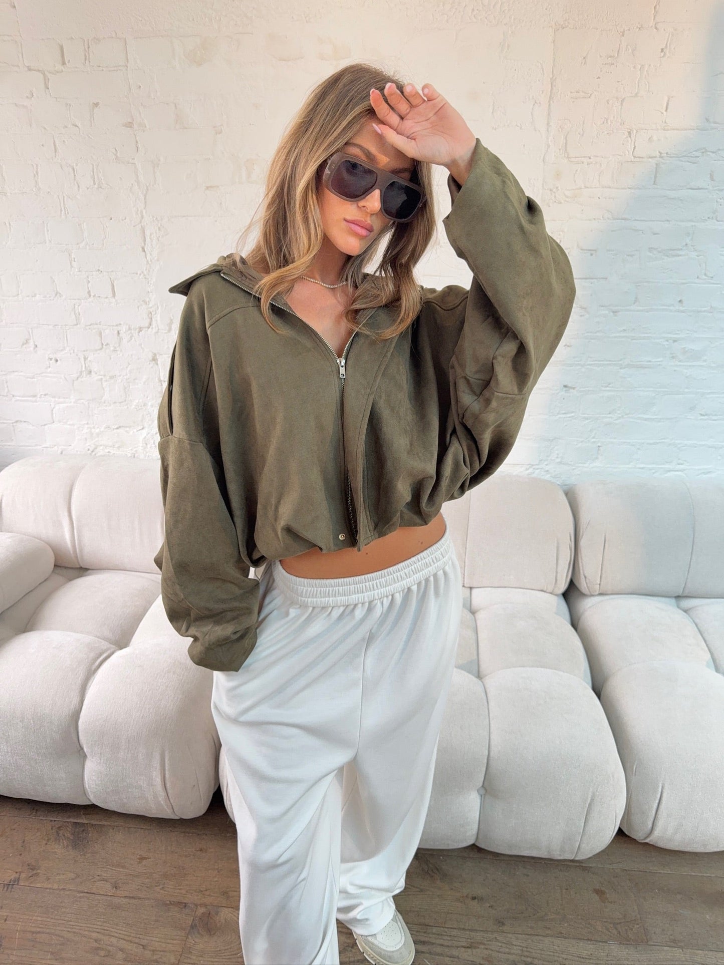 Chaqueta Oversize Suede Touch en Khaki