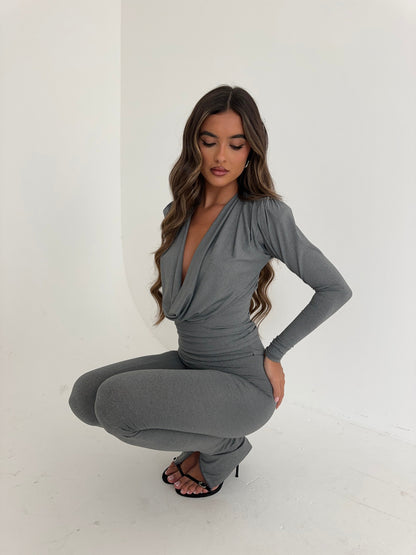 Top Jolie Drape Cowl en Gris Perla