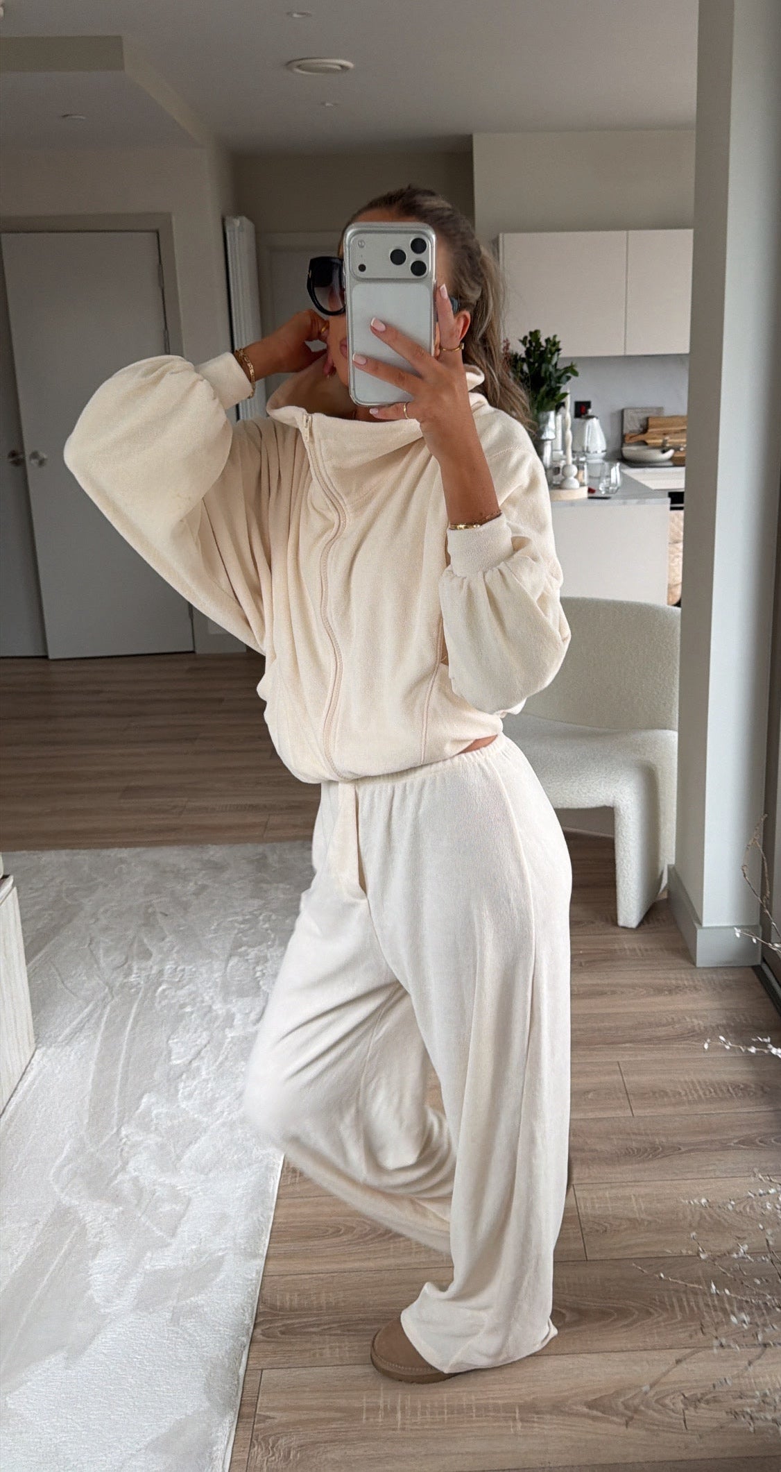 Chaqueta Towelling Funnel Neck en Crema