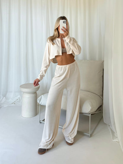 Cárdigan Towelling Cropped en Crema