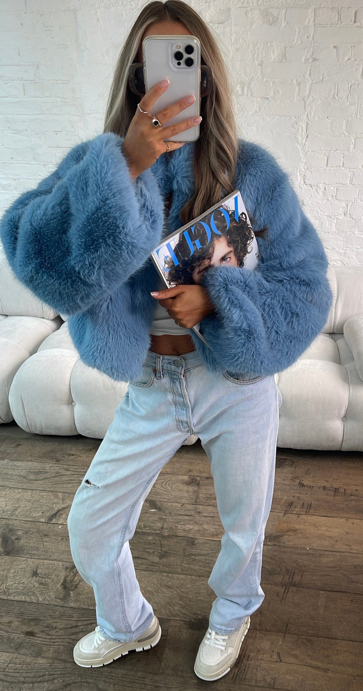 Chaqueta Faux Fur Luxe en Azul Hielo