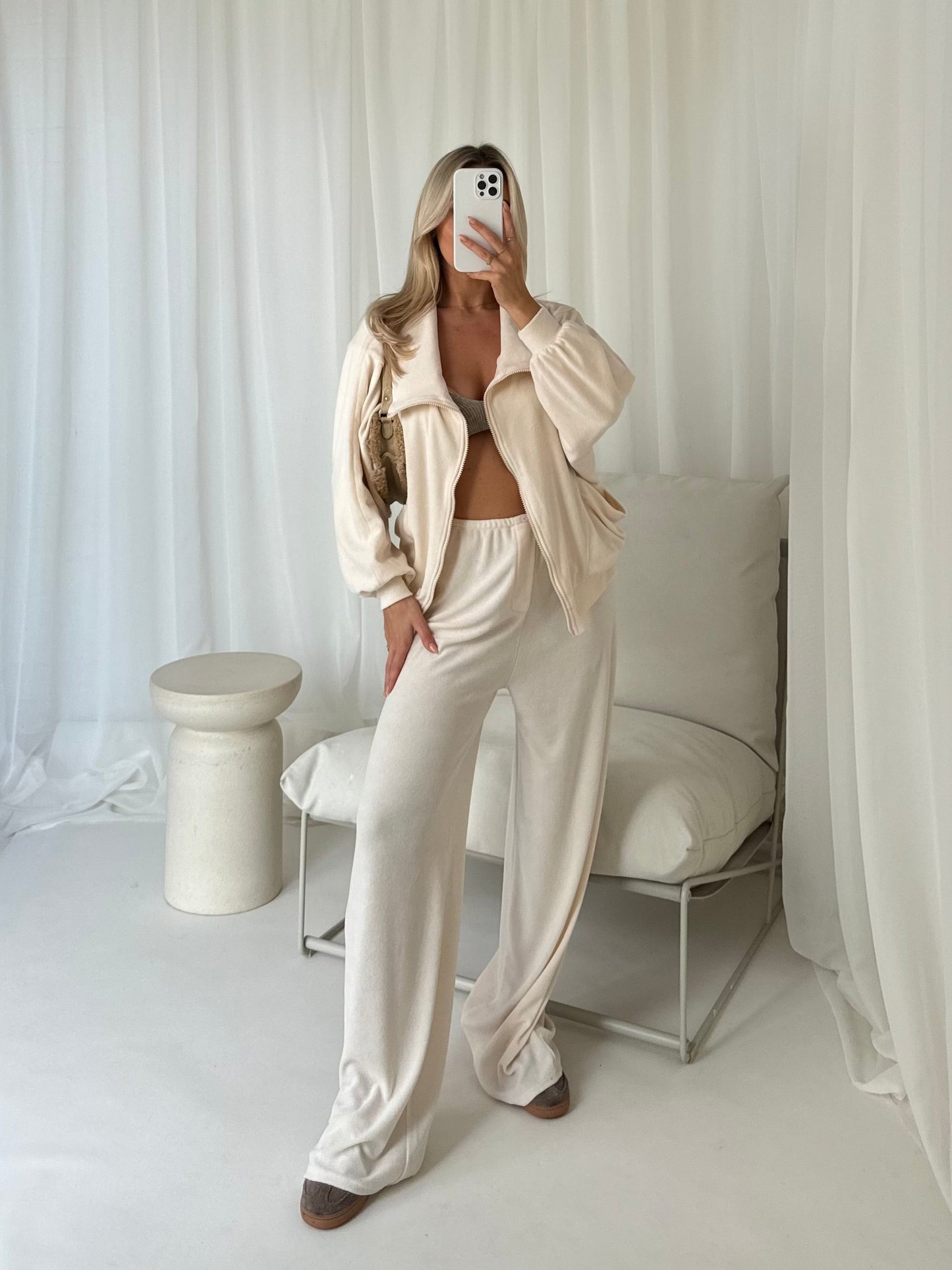 Pantalón Loungewear Towelling en Crema