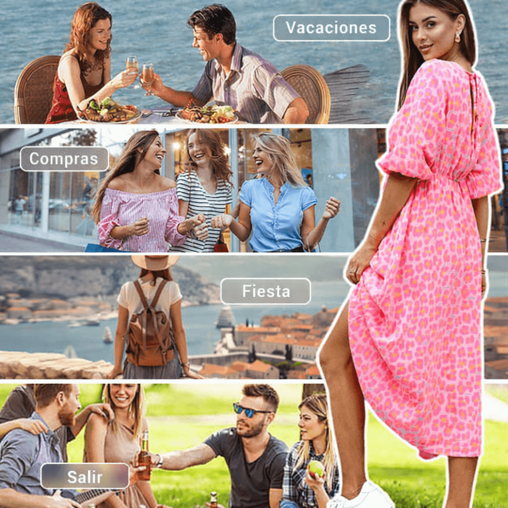 Vestido de mujer con cuello en V y estampado