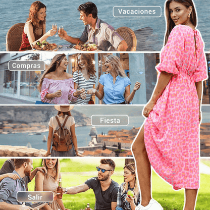 Vestido de mujer con cuello en V y estampado