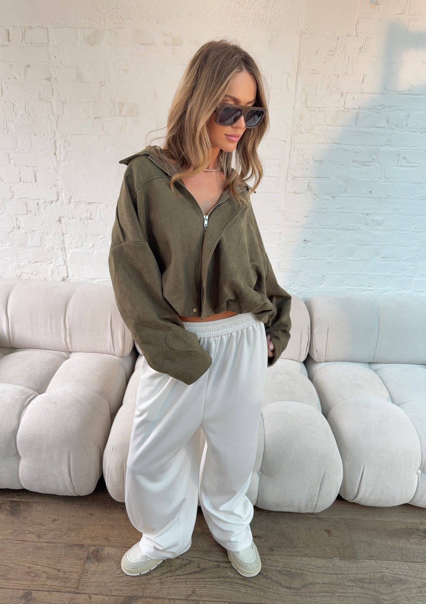 Chaqueta Oversize Suede Touch en Khaki